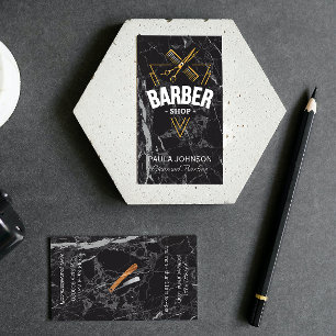 Barber Shop Black Marble Business Card