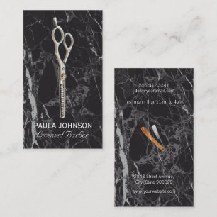 Barber Shop   Black Marble   Scissors Business Card