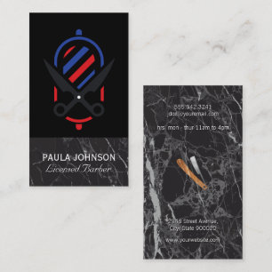Barber Shop   Black Marble   Scissors Business Card