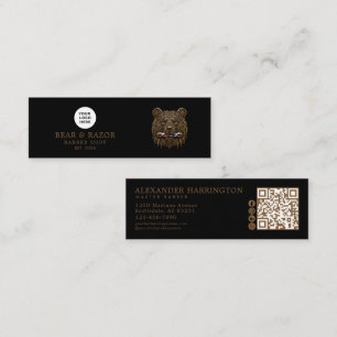 Barber Shop Bronze Bear Qr Code Social Icons Mini Business Card