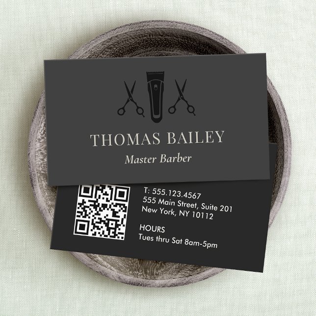 Barber Shop Buzzer and Scissors QR Business Card (Creator Uploaded)