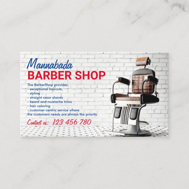 Barber Shop Chair Business Card (Front)