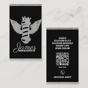 Barber Shop Crown Wings Sparkly Logo Professional Business Card