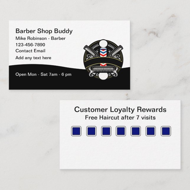 Barber Shop Customer Loyalty Business Cards (Front/Back)