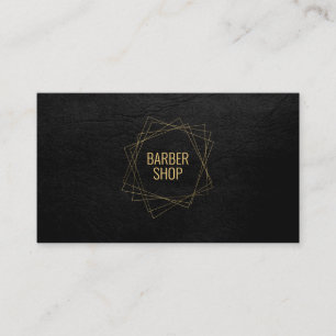 Barber shop elegant black leather gold geometric business card