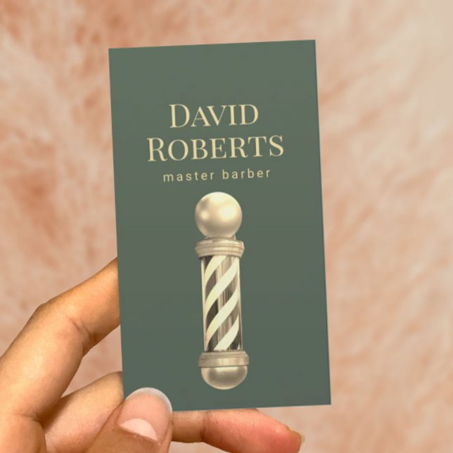 Barber Shop Gold Barber Pole Barbershop Hair Green Business Card (Creator Uploaded)