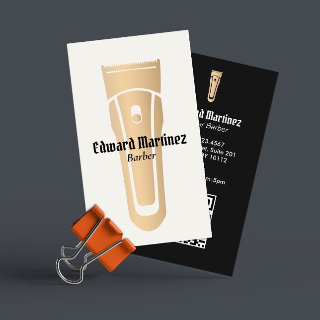 Barber Shop Gold Hair Clipper Barbershop Business Card (Creator Uploaded)