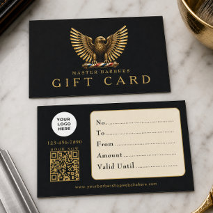 Barber Shop Golden Eagle Logo Qr Code Gift Card