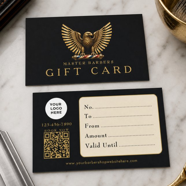 Barber Shop Golden Eagle Logo Qr Code Gift Card (Creator Uploaded)