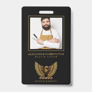 Barber Shop Golden Eagle Logo Razor Photo Staff ID Badge