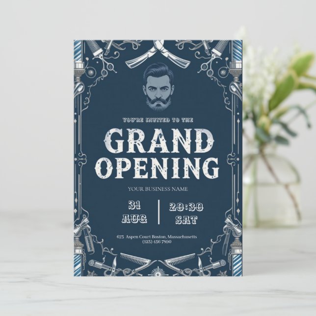 Barber Shop Grand Opening Invitation (Standing Front)