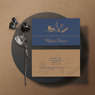 Barber Shop Hair Dryer Comb Navy Brown Business Card