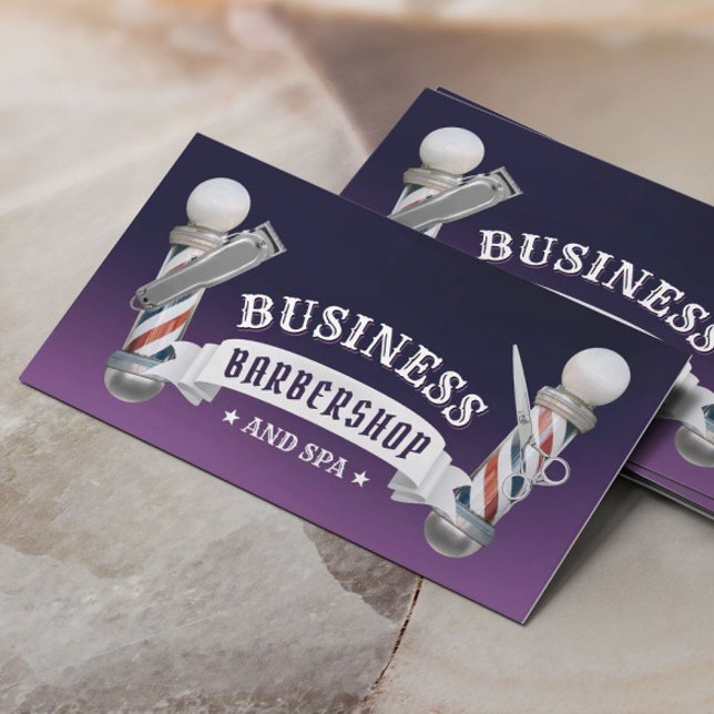 Barber Shop Hair Stylist Barbier Barbershop Purple Business Card (Creator Uploaded)