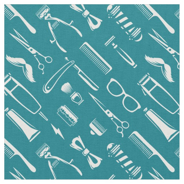 Barber Shop Hair Stylist Pattern Fabric (Close Up)