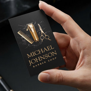 Barber Shop Hair Stylist Professional Black & Gold Business Card