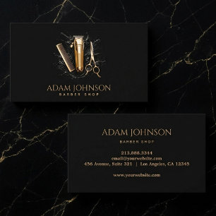 Barber Shop Hair Stylist Professional Black & Gold Business Card