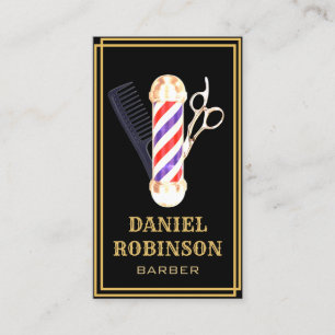 Barber Shop Hair Stylist Red & Blue Black & Gold Business Card