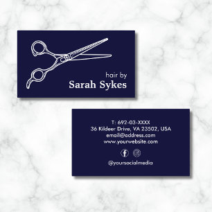 Barber Shop Hair Stylist Scissors Navy Blue Custom Business Card