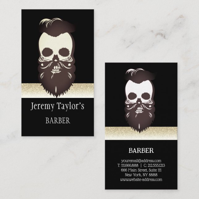 Barber Shop Hairdresser , Gold Barbershop  Business Card (Front/Back)
