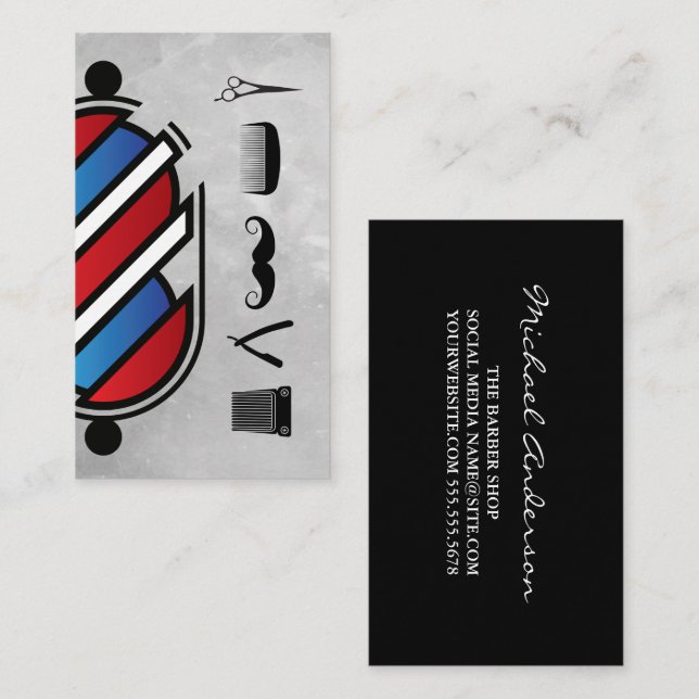 Barber Shop icons | Barber Pole Business Card (Front/Back)