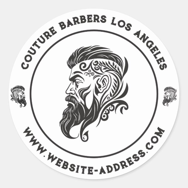 Barber shop  logo with custom text on white classic round sticker (Front)
