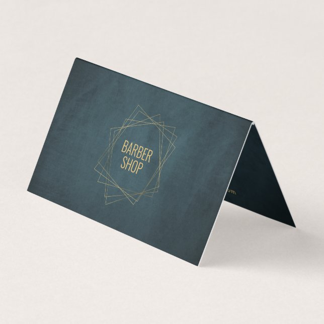 Barber shop luxury elegant gold navy services business card (Front)