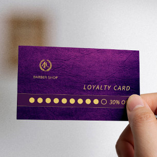 Barber shop luxury purple leather loyalty punch business card