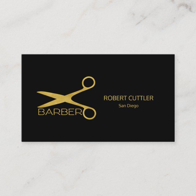 Barber shop luxury simple gold black business card (Front)