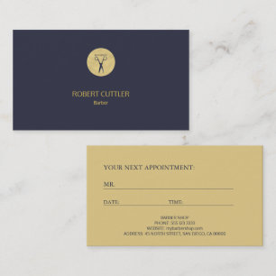 Barber shop luxury simple gold navy appointment card