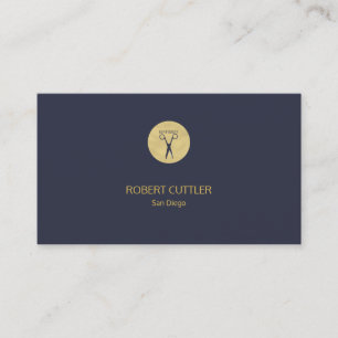 Barber shop luxury simple gold taupe and navy business card