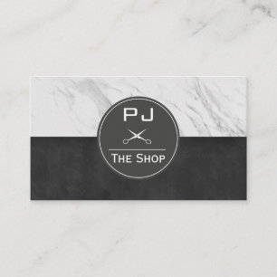Barber Shop Marble Sleek Black Monogram Business Card