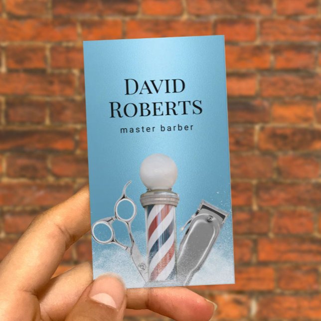 Barber Shop Master Barber Modern Blue Barbershop Business Card (Creator Uploaded)