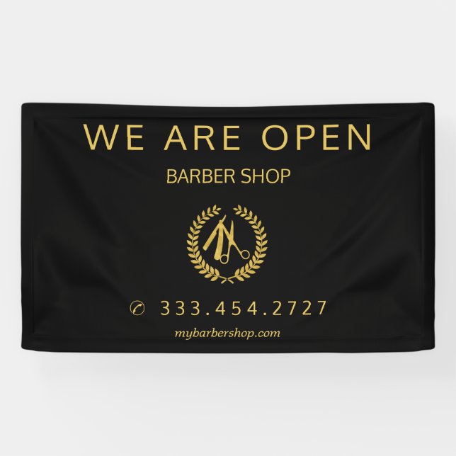 Barber shop men salon elegant black and gold banner (Horizontal)