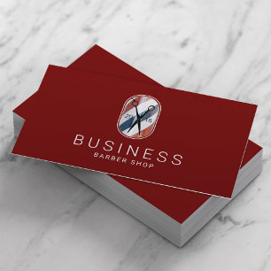 Barber Shop Modern Barber Pole Logo Red Hair Business Card