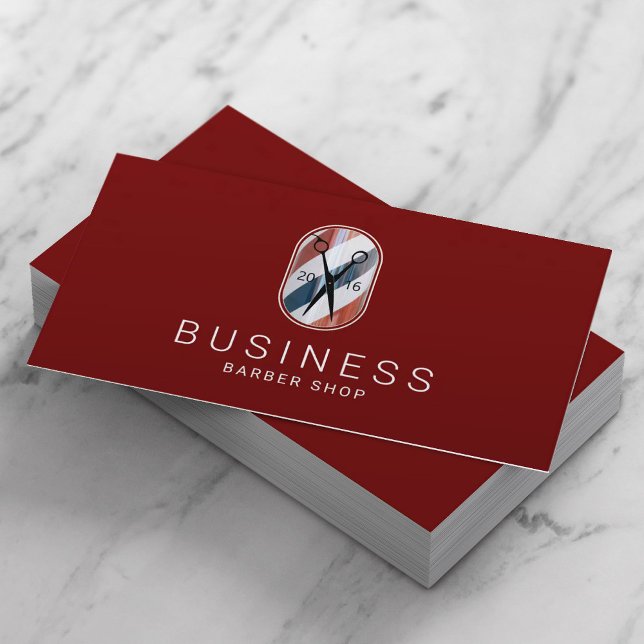 Barber Shop Modern Barber Pole Logo Red Hair Business Card (Creator Uploaded)