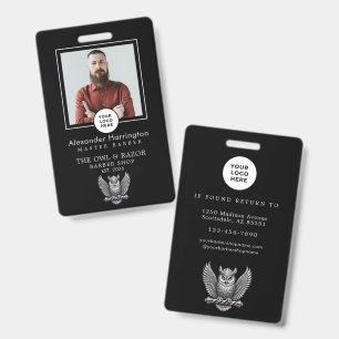 Barber Shop Modern Razor Owl Silver Barber Staff ID Badge