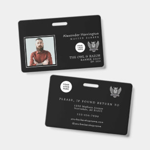 Barber Shop Modern Razor Owl Silver Barber Staff ID Badge