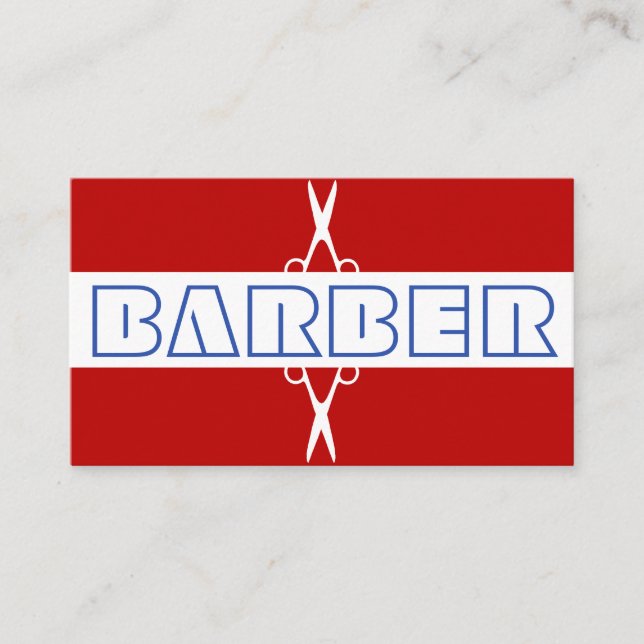 Barber shop modern white blue red Business Card (Front)