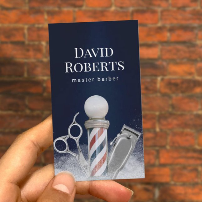 Barber Shop Navy Blue Professional Barbershop  Business Card (Creator Uploaded)