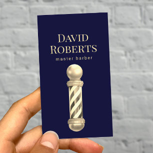 Barber Shop Navy Gold Barber Pole Barbershop Hair Business Card