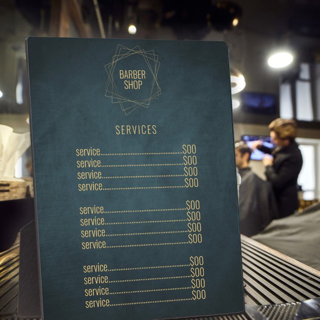 Barber shop navy gold elegant luxury price list plaque (Creator Uploaded)