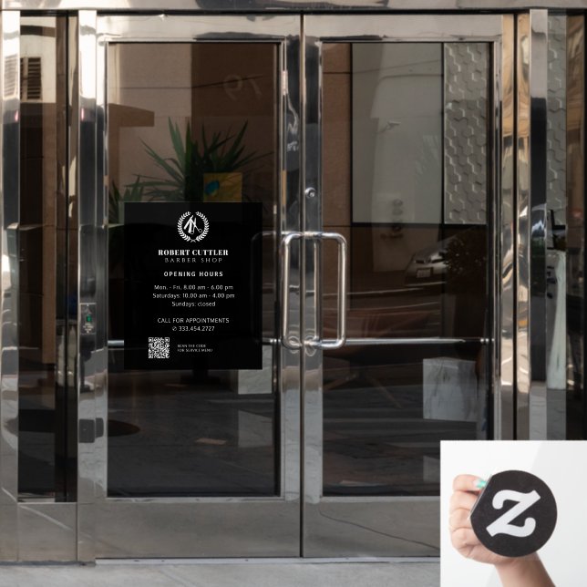 Barber shop opening hours custom logo QR CODE (Office Door)