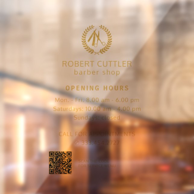 Barber shop opening hours gold logo QR CODE (Sheet 2)