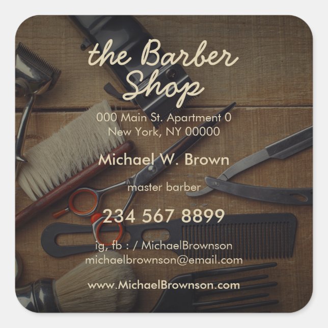 Barber Shop Photo Custom Hair Razor Square Sticker (Front)