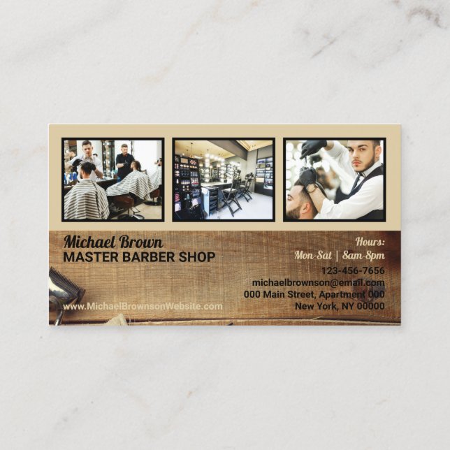 Barber shop photo rustic hair salon for men business card (Back)