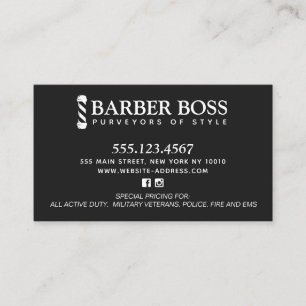 Barber Shop Pole Black and White Business  B Business Card