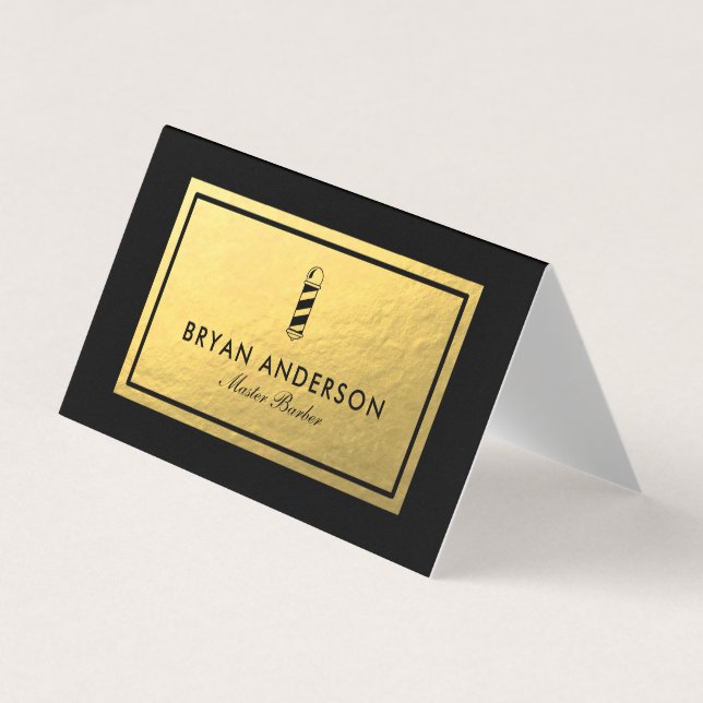 Barber Shop Pole - Faux Gold Foil Folded Business Card (Front)