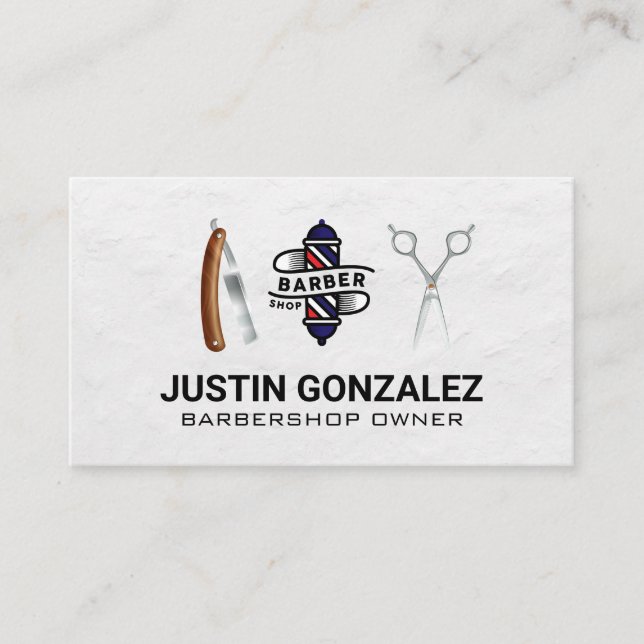 Barber Shop Pole | Scissors | Blade Business Card (Front)