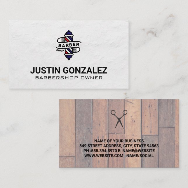 Barber Shop Pole | Wood Square Business Card (Front/Back)