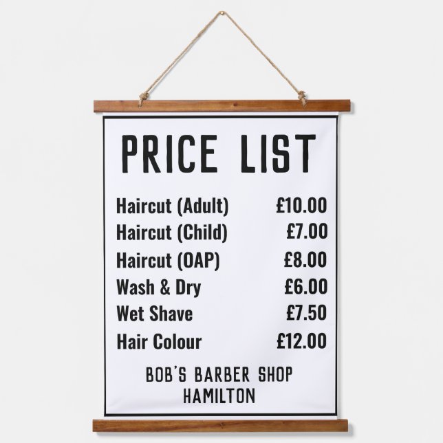 Barber Shop Price List Hanging Tapestry (Front)